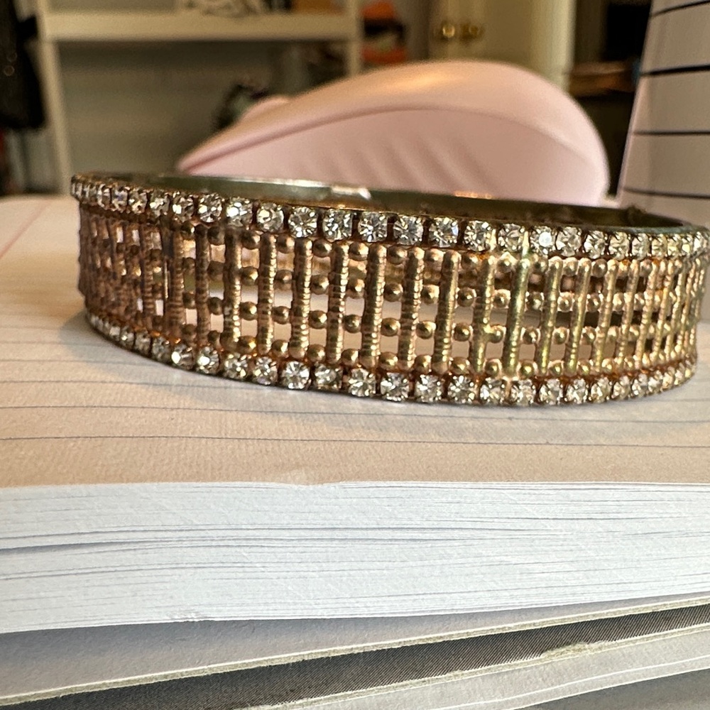 Elegant Gold and Silver Rhinestone Bracelet. Costume jewelry. Gold color.